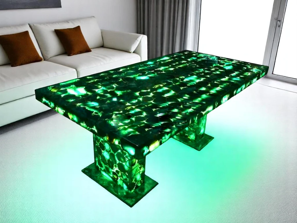 Green Agate Stone Rectangular Office Table - Customizable & Elegant